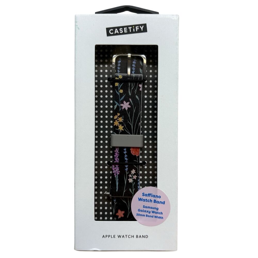 Casetify Saffiano Black Floral Samsung Galaxy Watch Band NEW in Box 20 mm